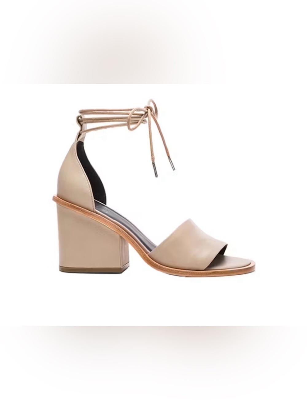 Tibi Clark Nappa Ankle-Tie Block Heel Sandal in Taupe Leather - Originally $495